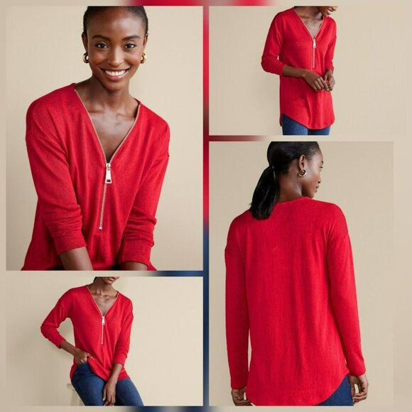 Soft Surroundings Valentina Zip Sweater Top 2X Sangria Red Slub Jersey Knit Soft - Picture 10 of 10